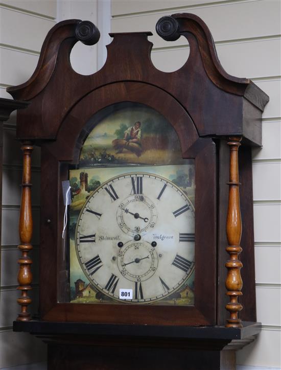 An early Victorian West Country mahogany and oak eight day longcase clock, the dial signed Shimwell Youlgrave H.217cm